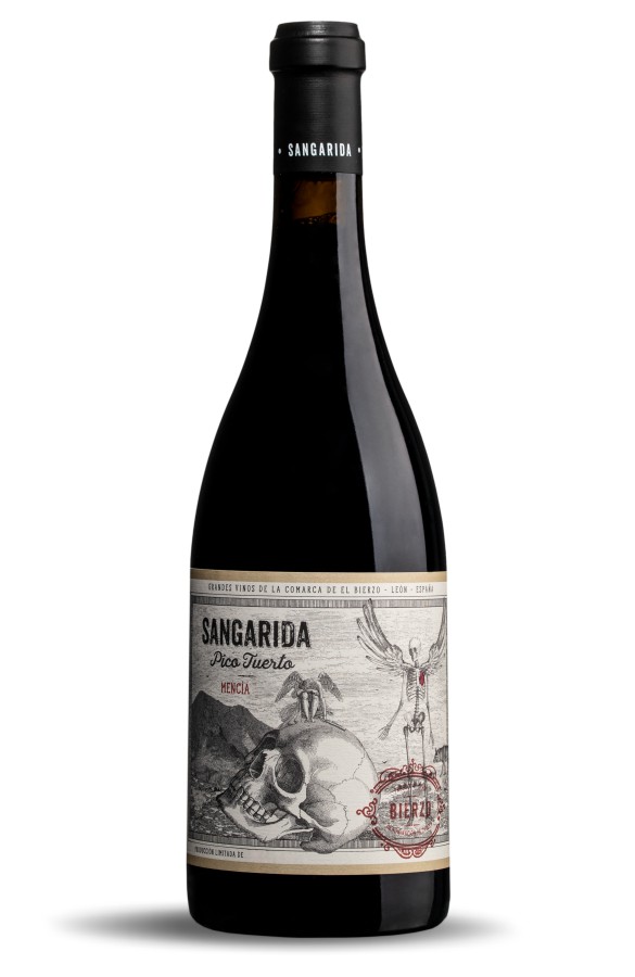 Botella de vino Sangarida Pico Tuerto. D.O. Bierzo.