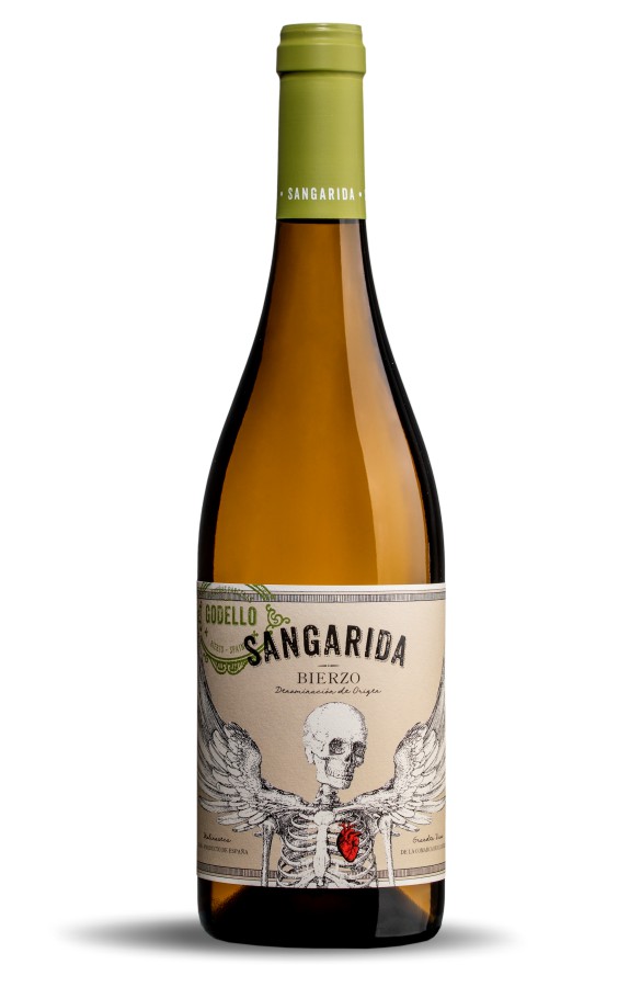 Botella de vino Sangarida Godello. D.O. Bierzo.